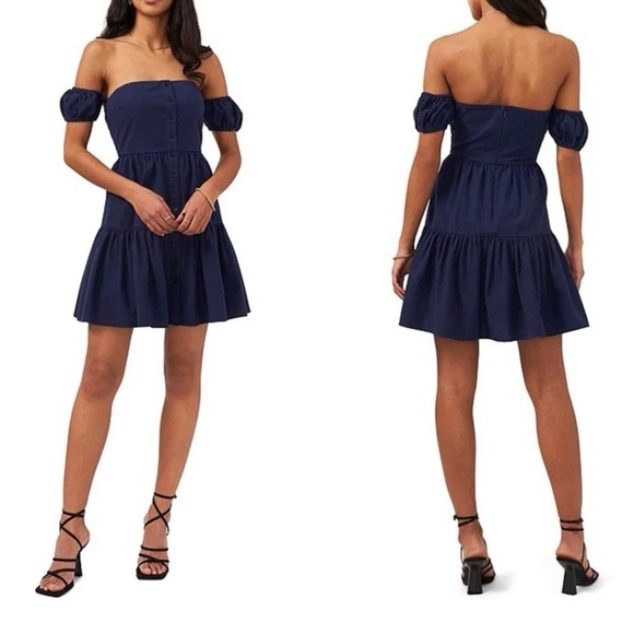 NWT 1. STATE Off-Shoulder Dress in Navy Blue Size 8 - Picture 1 of 2